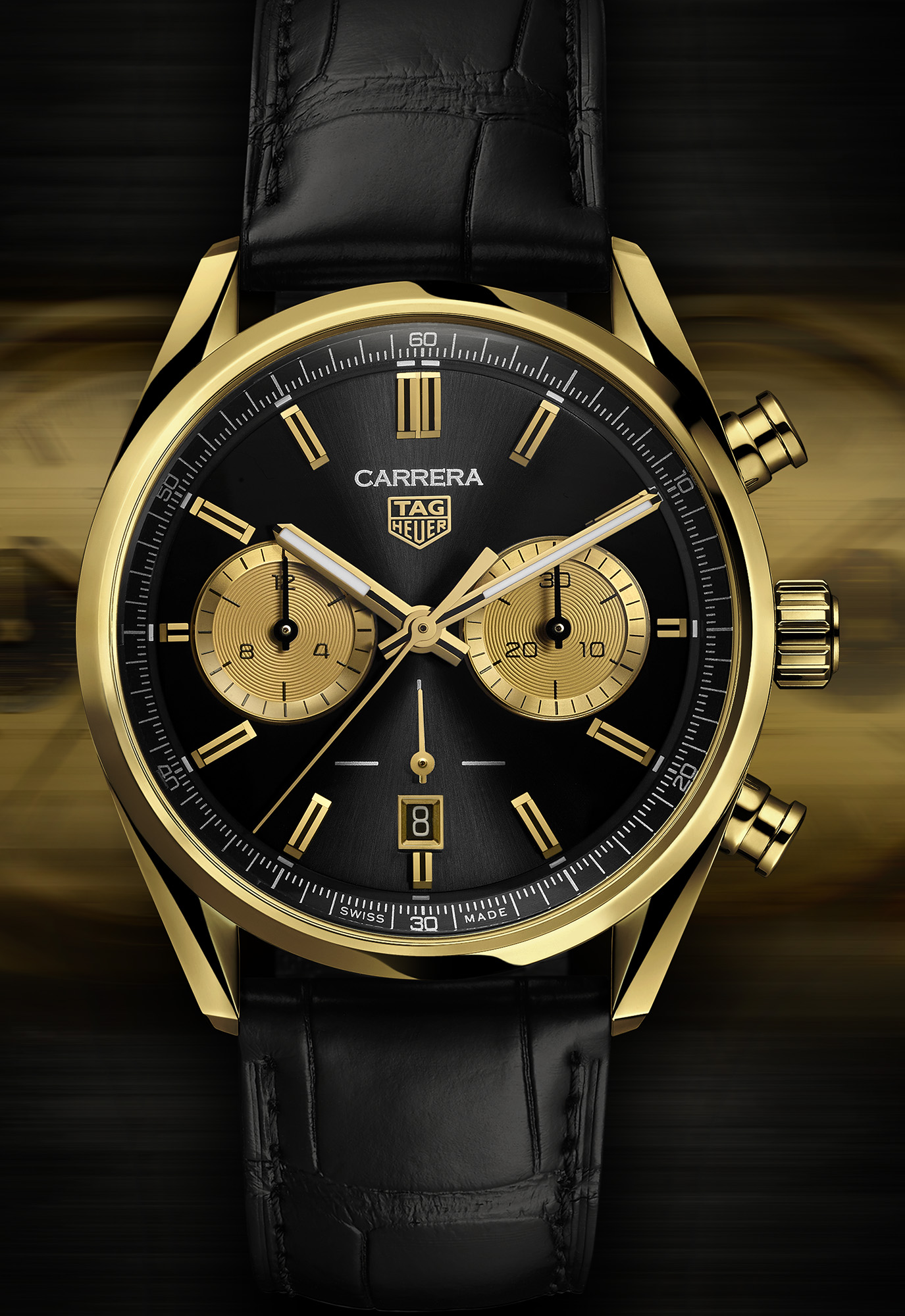 The Luxurious TAG Heuer Carrera Chronograph Watch In Black And Gold